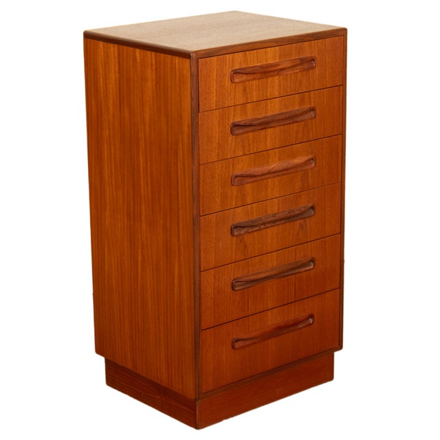 G Plan Mid Century Modern Danish G Plan Teak Tall Dresser Chest Six Drawers Fresco 1966 For Sale - Image 4 of 13