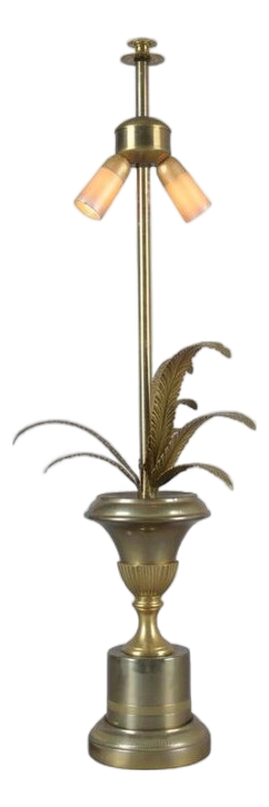 Hollywood Regency Brass Palm Leaf Double Socket Table Lamp, Europe, 1960s