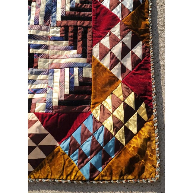 19Thc Velvet & Silk Pristine Log Cabin Quilt For Sale In Los Angeles - Image 6 of 8