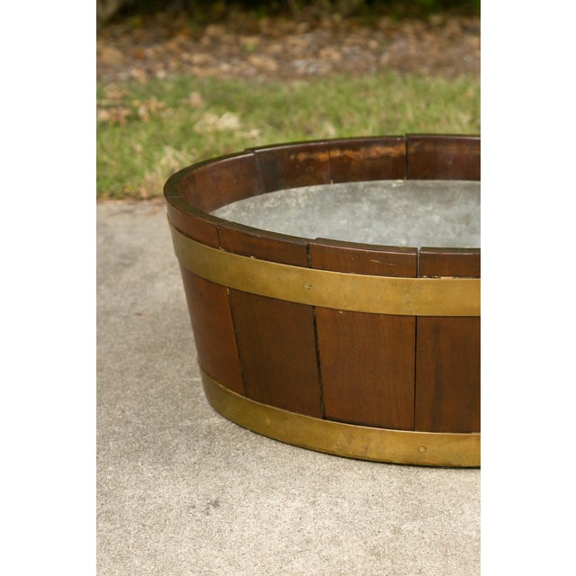 Brown English 1870s Oval Oak Planter or Wine Cooler with Brass Braces and Liner For Sale - Image 8 of 12
