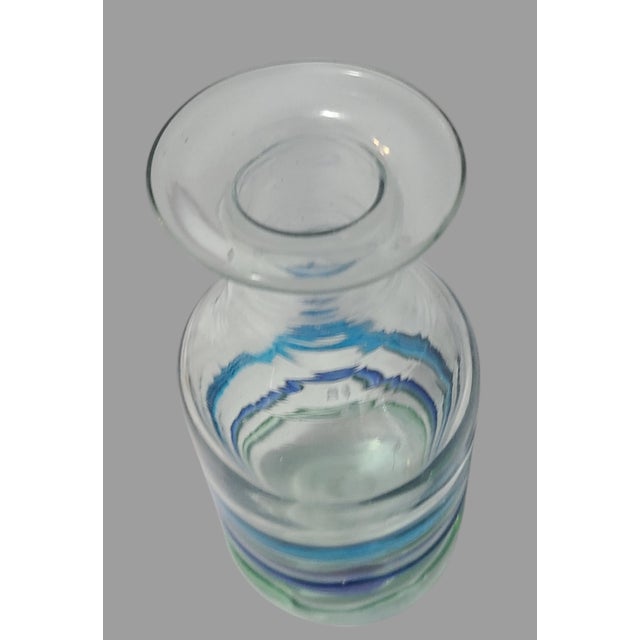 Mid-Century Modern Vintage Hand-Blown Art Glass Ribbed Carafe Bottle Vase For Sale - Image 3 of 5
