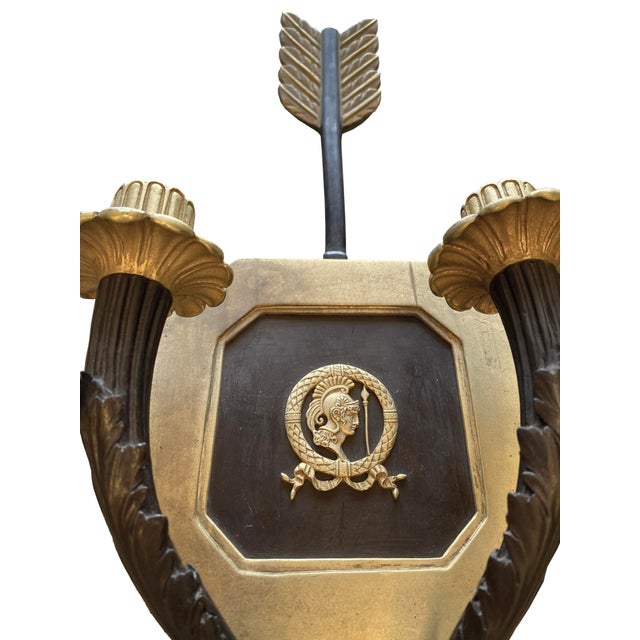 Pair of Roman Neoclassical Gilt and Bronze Candle Sconces With Arrow Motif For Sale - Image 4 of 9