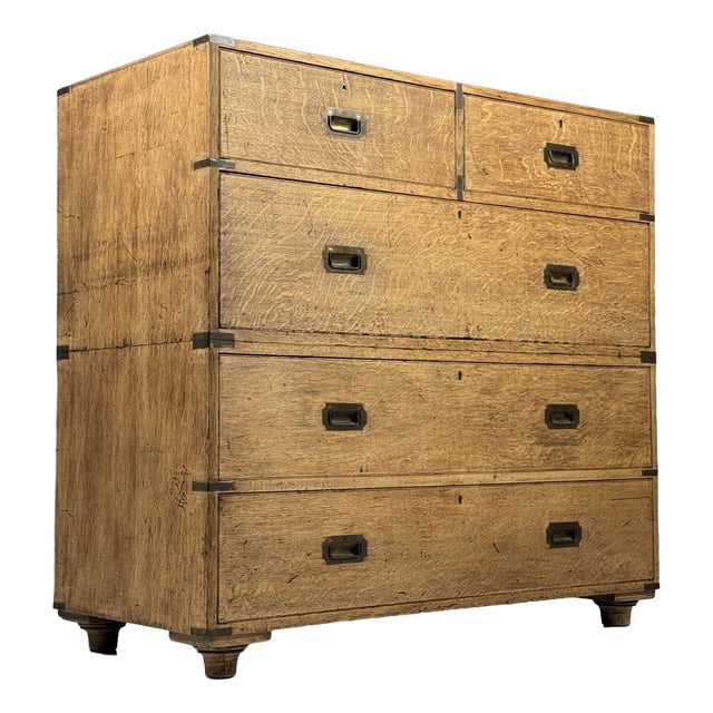 Campaign Chest of Drawers in Oak, 19th Century For Sale