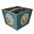 This is an oriental square-shaped bucket in a vintage rustic pastel blue lacquer finish with colorful lotus flower...