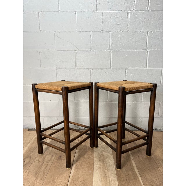 Modern 1970s Vintage Rush Seat Stools in the Style of Charlotte Perriand For Sale - Image 3 of 10