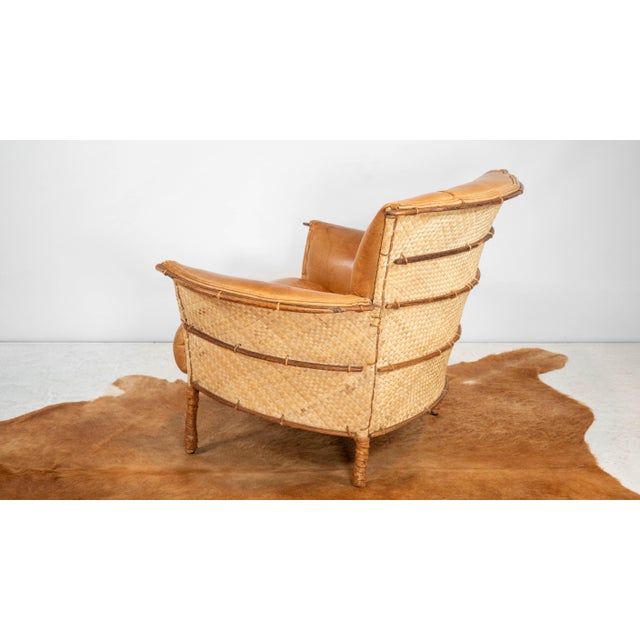 Pacific Green 'Navajo' Cognac Leather & Rattan Lounge Chair For Sale - Image 11 of 18