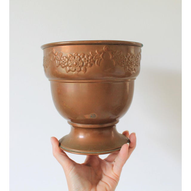 Vintage Copper Footed Pedestal Flower Urn Planter Pot For Sale - Image 4 of 8