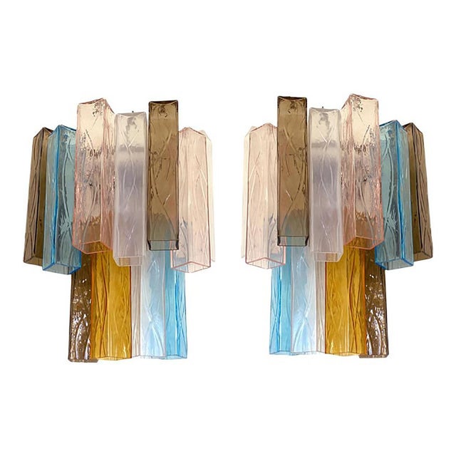 Multicolored Squared Murano Glass Wall Sconces from Simoeng, Set of 2 For Sale - Image 14 of 14