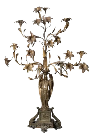 Bronze angel and floral motif candelabra