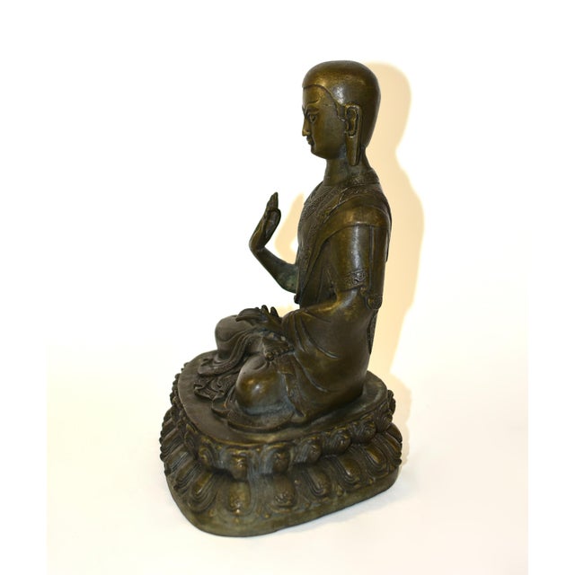 Antique Bronze Tibetan Teacher Tsongkhapa Statue For Sale - Image 12 of 16
