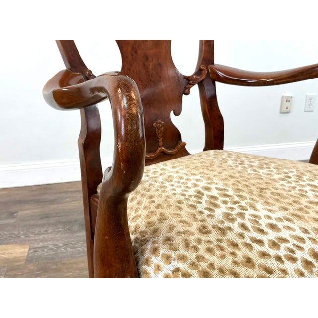 Vintage Queen Anne Burl Walnut Dining Chairs With Leopard Velvet Seats — Set of 8 For Sale - Image 16 of 18