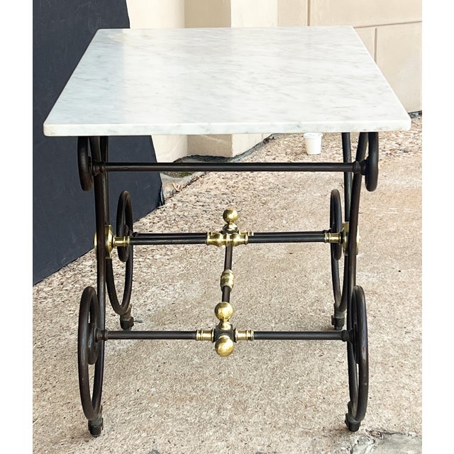 White French Baker's Patisserie Table With Marble Top and Wrought Iron Base For Sale - Image 8 of 8