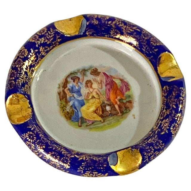 Hand-Painted Porcelain Ashtray, Early 20th Century For Sale