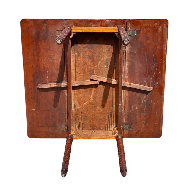 Antique Sheraton Southern Cherry Drop Leaf Table With Spool Turned Legs For Sale - Image 11 of 12