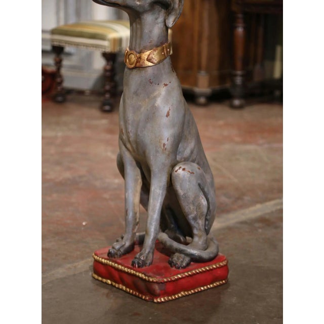 Italian Mid 20th Century Vintage Italian Carved Wooden Polychrome Greyhound Dog Sculpture For Sale - Image 3 of 11