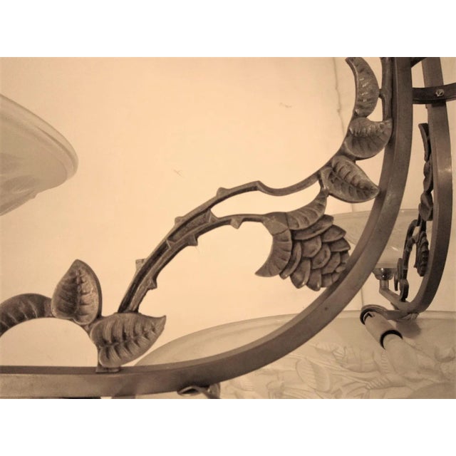 French Art Deco Frosted Art Glass Chandelier Signed Maynadier For Sale - Image 11 of 13
