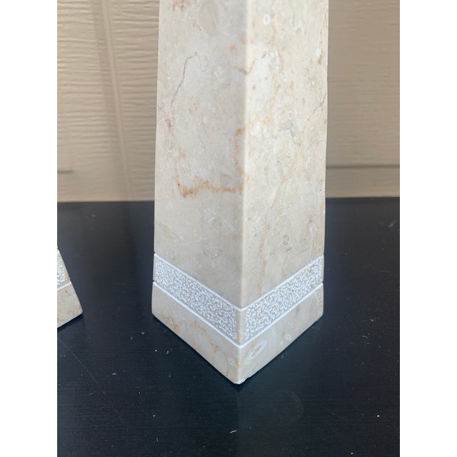 Stone Late 20th Century Neoclassical Solid Marble Cream and Gray Obelisks- a Pair For Sale - Image 7 of 10
