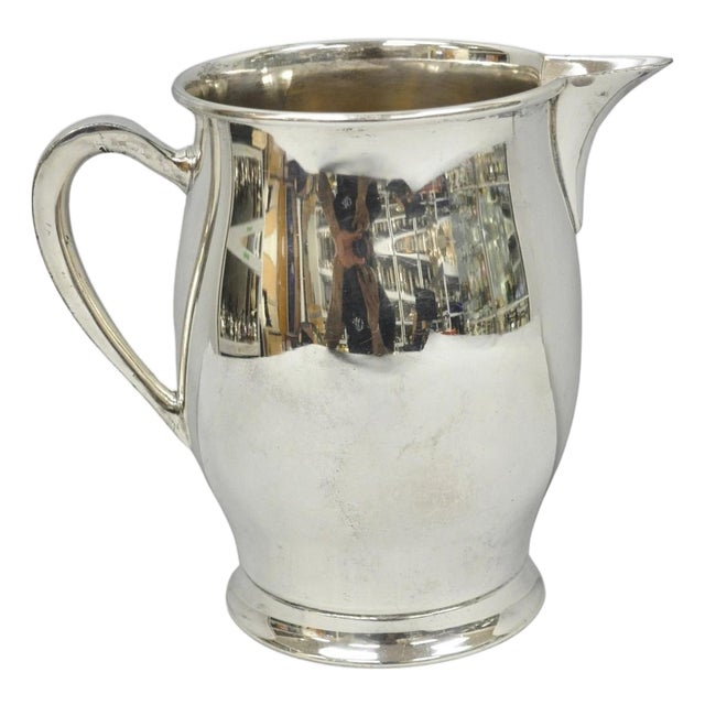 Vintage Silver Plated Copper Bulbous Lemonade Beverage Restaurant Water Pitcher For Sale