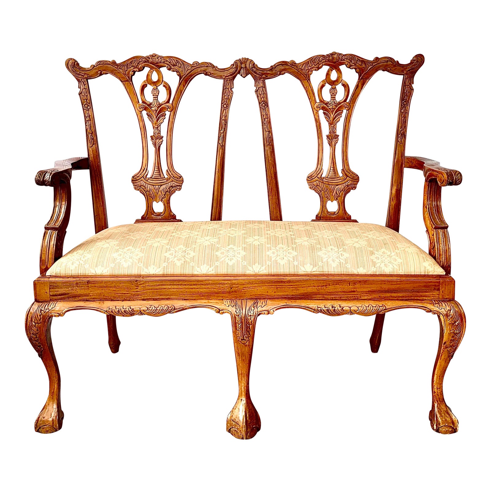 1940s Vintage Chippendale Style Light Mahogany Settee Chairish