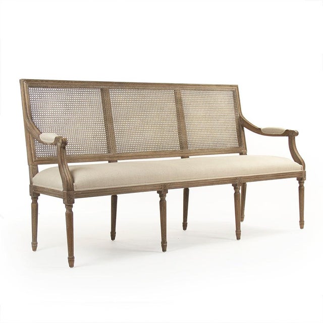 Louis Cane Back Bench with Natural Linen Seat For Sale - Image 4 of 4