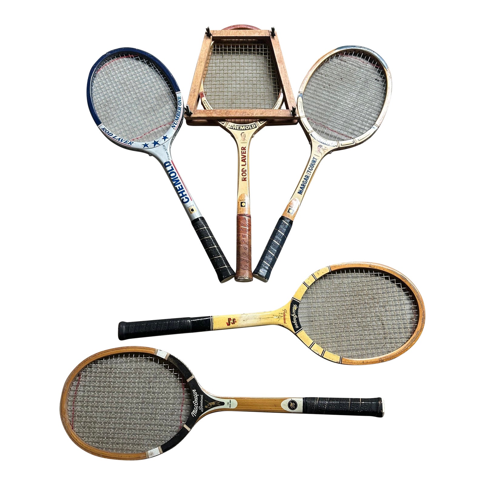 Collection of Vintage Chemold and MacGregor Wooden Tennis Rackets ...
