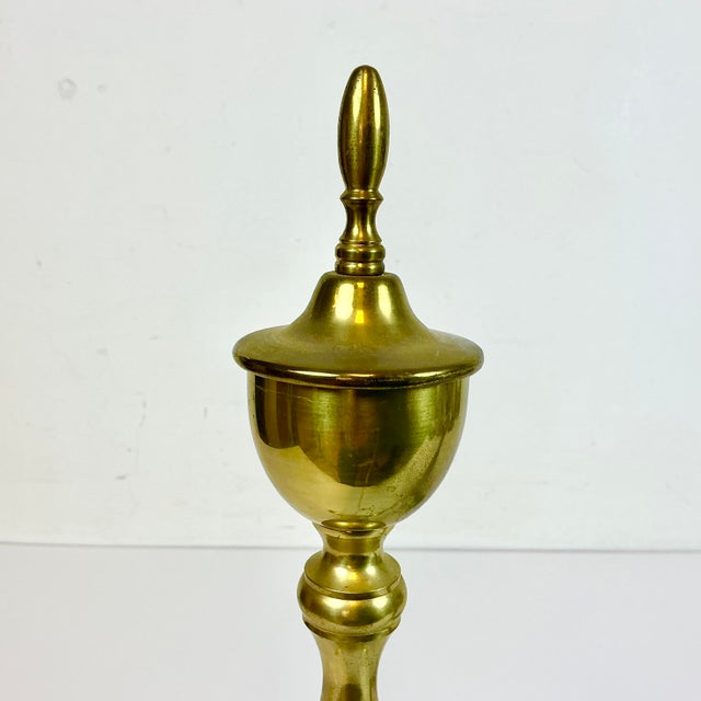 Traditional Mid-Century Traditional Federal Arts & Crafts Brass Andirons - A Pair For Sale - Image 3 of 12
