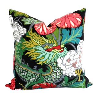 20" x 20" Ebony Schumacher Chiang Mai Dragon Decorative Pillow Cover For Sale