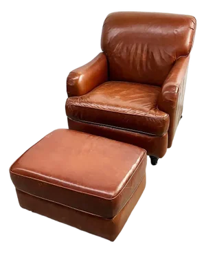 Deco Style Custom Brown Leather Club Chair and Ottoman