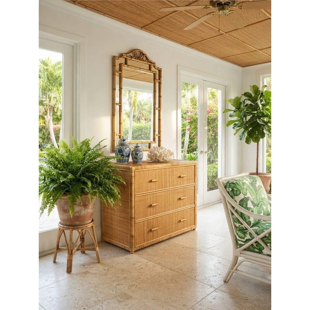 Vintage Palm Beach Style Woven Wicker & Pencil Reed 3-Drawer Chest For Sale - Image 10 of 12
