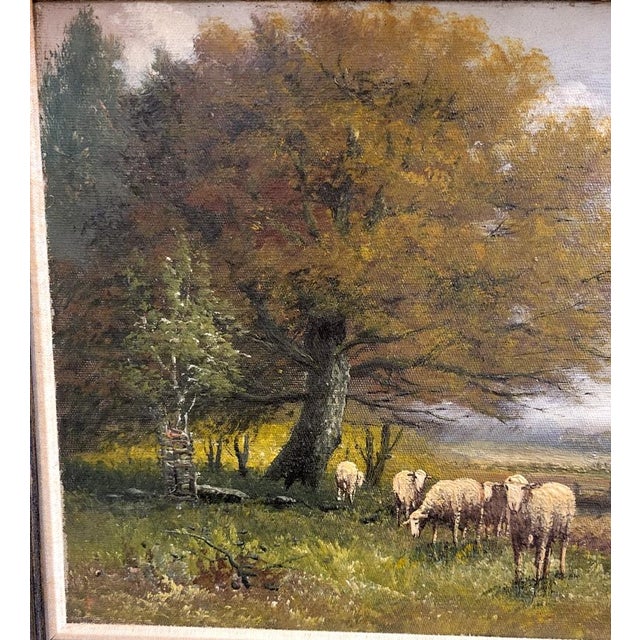 Wood Late 19th Century A. Millrose Pastoral Landscape Oil Painting With Sheep, C. 1880–1900 For Sale - Image 7 of 9