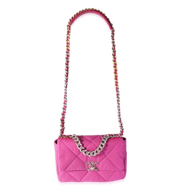 2020s Fuchsia Quilted Cotton Medium Chanel 19 Flap Bag For Sale - Image 5 of 8