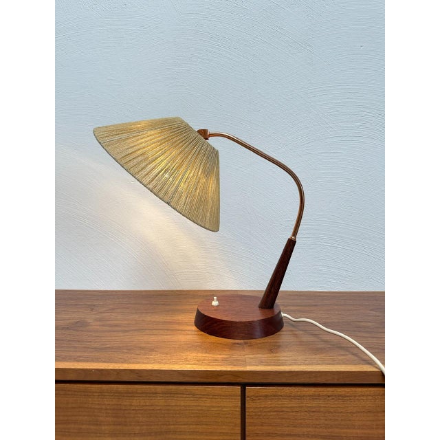 Vintage 1960s danish style desk lamp manufactured by temde leuchten switzerland, featuring a sisal shade mounted on a...