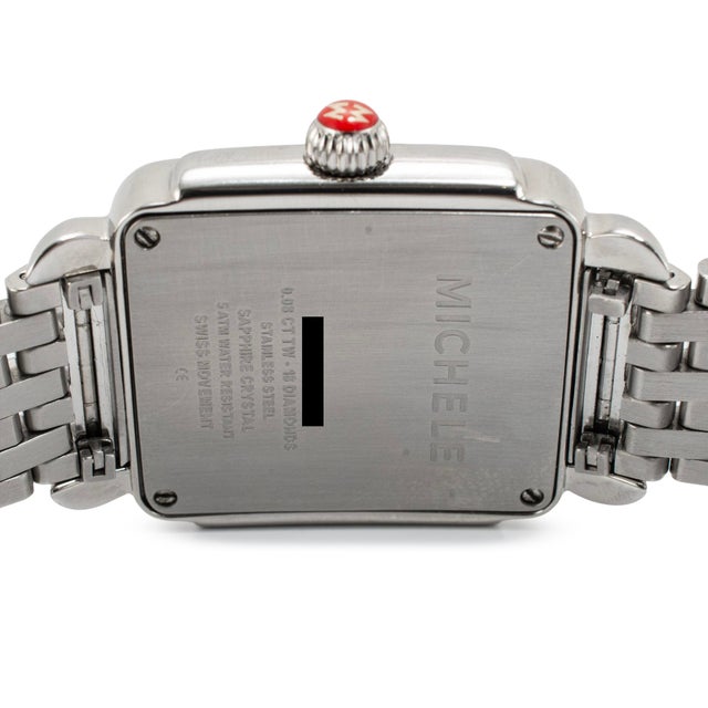 Early 21st Century Michele by Fossil Deco 29mm Mww06v00a0046 Diamond Mop Dial Steel Quartz Watch For Sale - Image 5 of 10