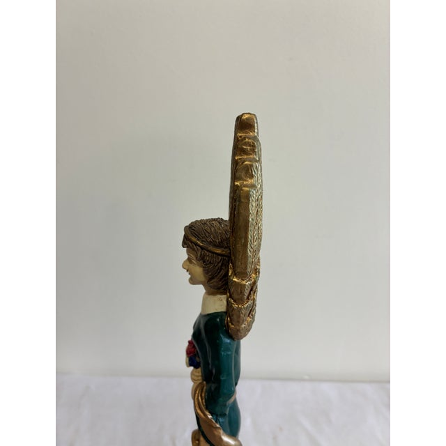 Vintage Carved Angel Figurine With Gold Feathered Wings and Painted Floral Bouquet For Sale - Image 9 of 12