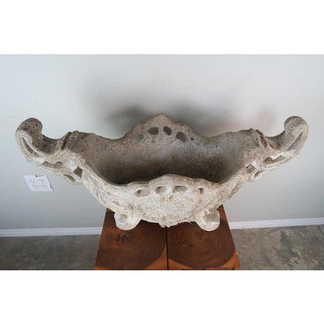 Italian Monumental Hand-Carved Stone Garden Urn / Basin, Possibly Southeast Asian For Sale - Image 3 of 10