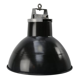 Vintage Industrial Black Enamel Pendant Light by Mazda, France For Sale