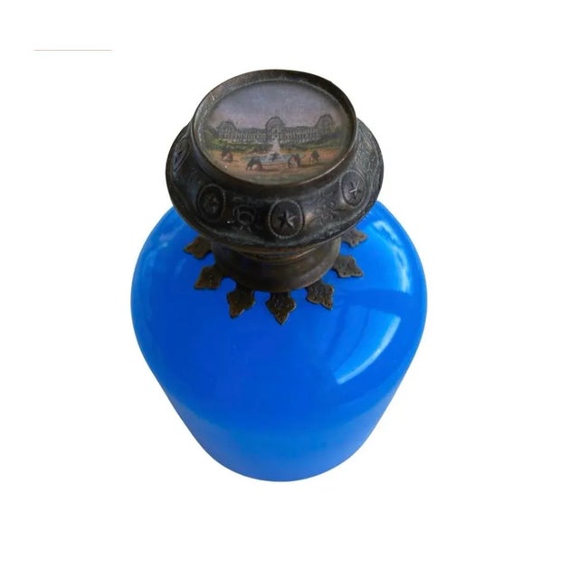 Antique French Blue Opaline Perfume Scent Bottle With Miniature Louvre Painting, Circa 1850, Perfume Museum For Sale - Image 10 of 11