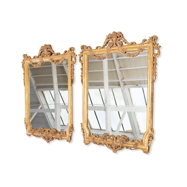 Late 19th Century Pair of 19th C. French Louis XVI Style Giltwood Mirrors 4.6 Ft For Sale - Image 5 of 18