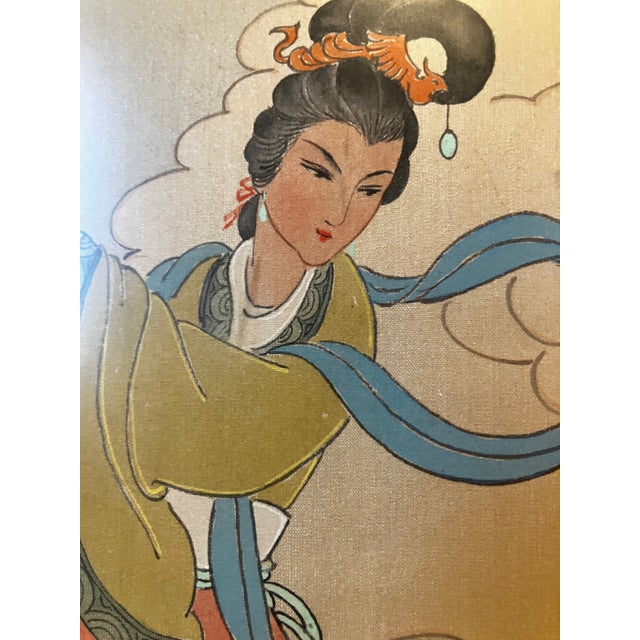 Vintage Mid-Century Chinese "Celestial Maiden" Silk Painting Signed Zheng Qing For Sale In Milwaukee - Image 6 of 16
