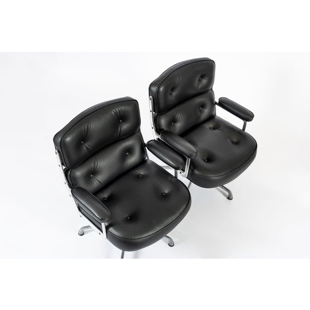 2010s Pair Eames Herman Miller Time Life Black Leather Office Chairs For Sale - Image 5 of 11