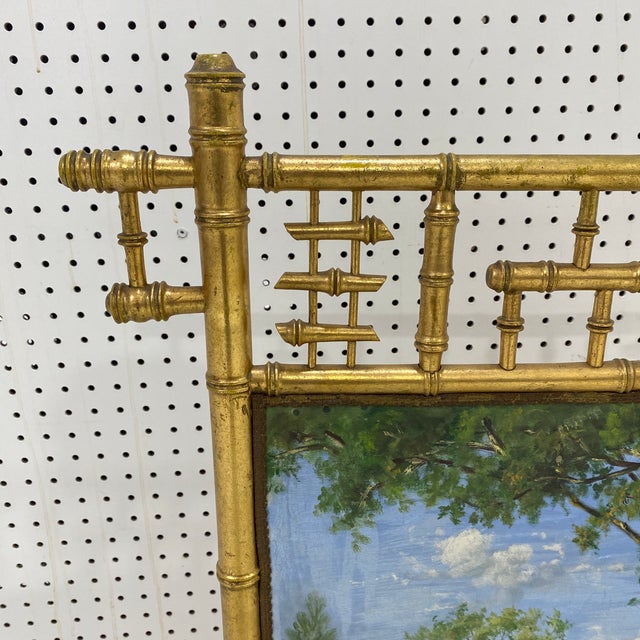French Late 20th Century Faux Bamboo Giltwood French Decorative Firescreen For Sale - Image 3 of 11