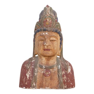 Antique Quan-Yin Wooden Bust For Sale