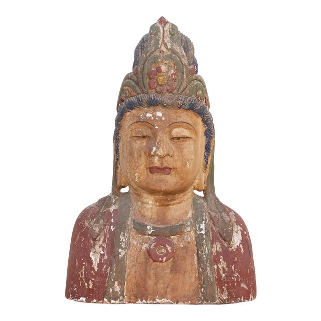 Antique Quan-Yin Wooden Bust For Sale