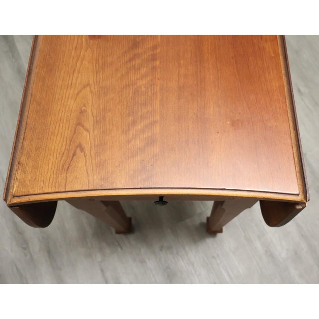 Wood Vintage Broyhill Cherry Drop-Leaf Sofa Console Table With Dual Drawers For Sale - Image 7 of 9