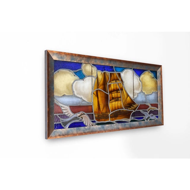 Blue Framed Stained Glass Window by Leo Vingerhoets, 1950s For Sale - Image 8 of 12