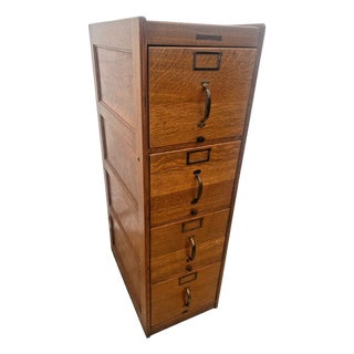 Antique Tiger Oak Filing Cabinet h.s Crocker San Francisco Four Drawers C1905 For Sale
