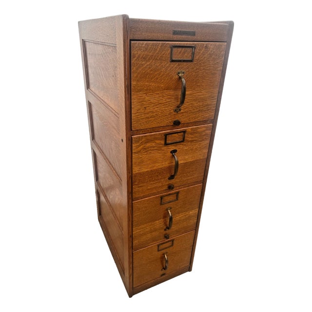 Antique Tiger Oak Filing Cabinet h.s Crocker San Francisco Four Drawers C1905 For Sale