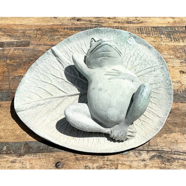 Verdigris Vintage Patinated Frog on Lilypad Garden Ornament For Sale - Image 8 of 12