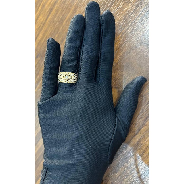 Edwardian Style Diamond Bezel Filigree 14k Yellow Gold Vintage Details Band Ring For Sale - Image 11 of 11