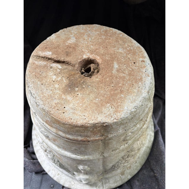 Mid 20th Century Pair of Neoclassical Cast Stone Garden Urns With Mask and Garland Motifs For Sale - Image 11 of 13